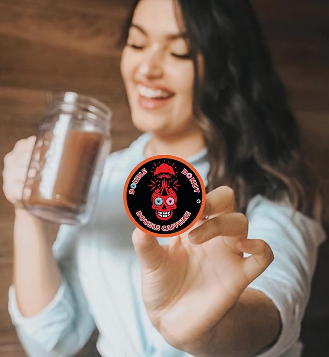 Double Donut High Caffeine Coffee Pods, Extra Strong Double Caffeine Dark Roast Coffee, Compatible with Keurig K Cups Brewers 72 Count