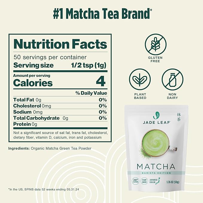 Jade Leaf Matcha Premium Ceremonial Grade Matcha Green Tea Powder - Japanese - Culinary, Ingredient, Ceremonial Barista Teahouse, Latte, Collagen, 1.76 Ounce (Pack of 1), Ceremonial Matcha