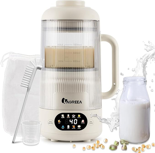 IAGREEA 35oz Noise Reducing Nut Milk Maker Machine, 10 in 1 Automatic Soy Milk Maker with 8 Blades, Homemade Oat, Juice, Yogurt, Milk Shake, 12H Delay, 6H Keep Warm, BPA-Free, Self-Cleaning