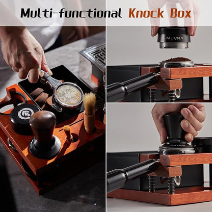 Espresso Knock Box, Tamping Station, Two-tier Organizer Station, Spring-loaded Portafilter Holder, Basket Filters & Funnel Stand, Fits 51/54/58MM Tamper, Distributor, Portafilter, Puck Screen