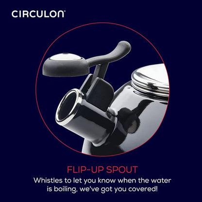 Circulon Enamel on Steel Whistling Teakettle/Teapot With Flip-Up Spout, 2 Quart - Black