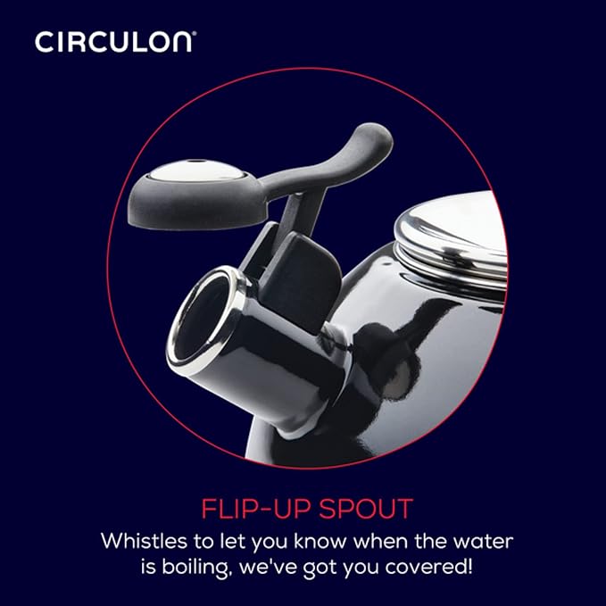 Circulon Enamel on Steel Whistling Teakettle/Teapot With Flip-Up Spout, 2 Quart - Black