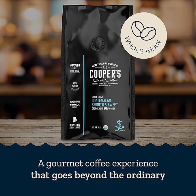 Guatemala Organic Cold Brew Coffee, Single Origin & Gourmet Beans, Tasting Notes of Milk Chocolate, Creamy Caramel & A Hint of Orange, Medium Roast Whole Bean, 5 lb Coffee Bag