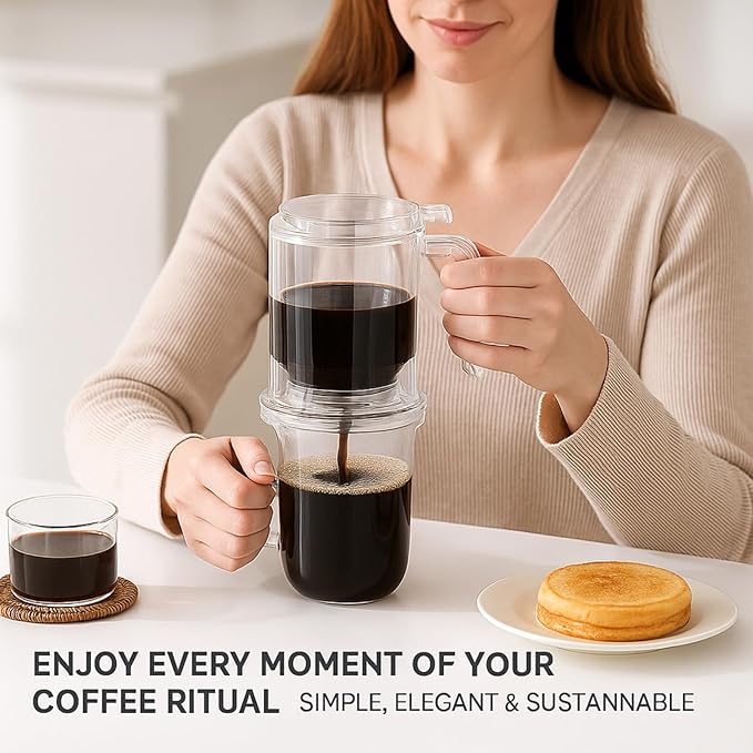 Pour-Over & Immersion Coffee Dripper & Maker, Stop-Valve 17oz Steep-and-Release Brewer, 304 Stainless Steel Mesh Filter, Insulated Handle, Fits Mugs ≤3.5" Rim, BPA-Free (Transparent)