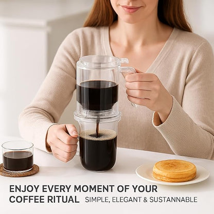 Pour-Over & Immersion Coffee Dripper & Maker, Stop-Valve 17oz Steep-and-Release Brewer, 304 Stainless Steel Mesh Filter, Insulated Handle, Fits Mugs ≤3.5" Rim, BPA-Free (Transparent)