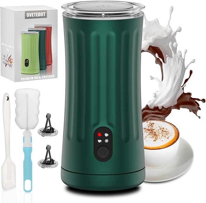 Milk Frother, 4-in-1 Electric Milk Frother and Steamer, Automatic Hot and Cold Foam Maker and Milk Warmer for Coffee, Latte, Cappuccino, Macchiato, Hot Chocolate(Dark Green)