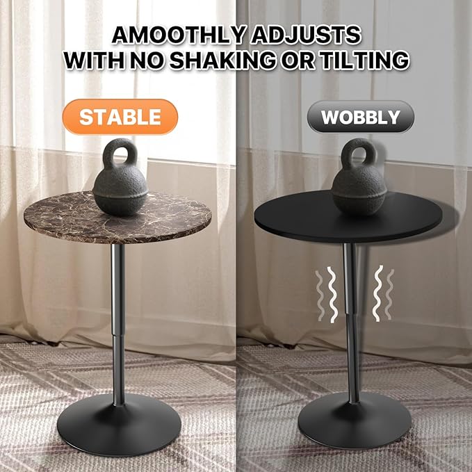 Magshion 23.5'' Round Adjustable Height Wood Bar Pub Table Adjustable Range 27.5"-36" Living Room Dining Room Bar Cocktail Table (Marble Brown)
