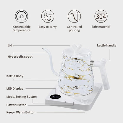 Water Kettle Electric Gooseneck Kettle with 50pcs Coffee Filter,±1℉ Temperature Control, Stainless Steel, Matte Material,Fast Heating, Ideal for Precise Pour-Over Coffee and Tea
