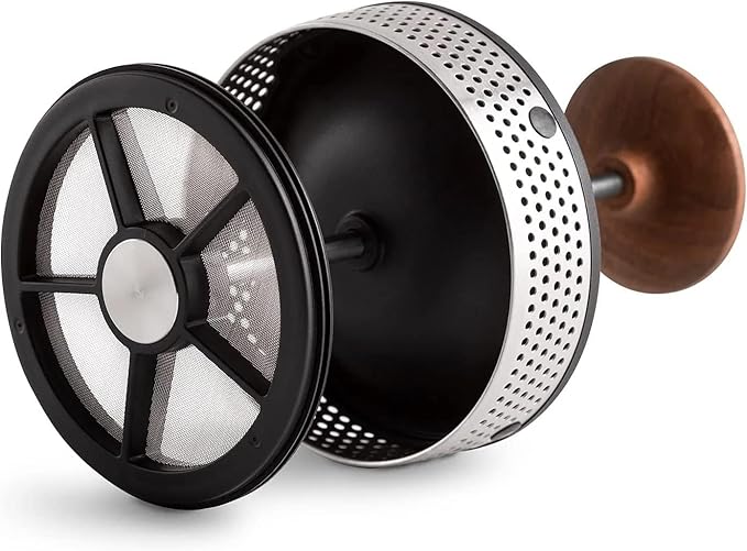 Fellow Clara French Press Coffee Maker - Portable Stainless Steel Coffee Press, Insulated Manual Brewer, Matte Black with Walnut, 24 oz Carafe