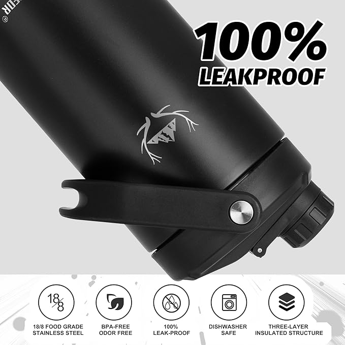 NATURE PIONEOR Insulated Water Bottles with Strap - 64 oz Stainless Steel Vacuum Wide Mouth Bottle with Holder/Carrier/Sleeve - 18/8 Food Grade 64oz Half Gallon Water Jug