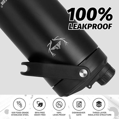 NATURE PIONEOR Insulated Water Bottles with Strap - 64 oz Stainless Steel Vacuum Wide Mouth Bottle with Holder/Carrier/Sleeve - 18/8 Food Grade 64oz Half Gallon Water Jug