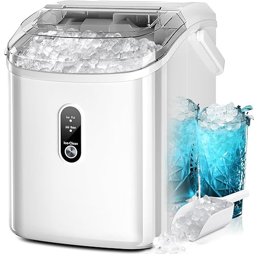 Kismile Nugget Ice Makers Countertop,35Lbs/24H,Portable Countertop Machine with Chewable Pellet Ice,Self-Cleaning,One-Click Operation for Home/Office(White)