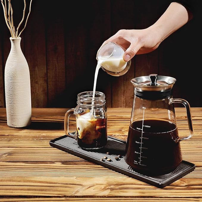 Aquach Airtight Cold Brew Coffee (Iced Tea) Maker 51oz/1.5L, BPA-Free, Durable Borosilicate Glass Pitcher and Stainless Steel Fine-Mesh Filter, Dishwasher Safe, Spill-proof, 6 Cups Capacity