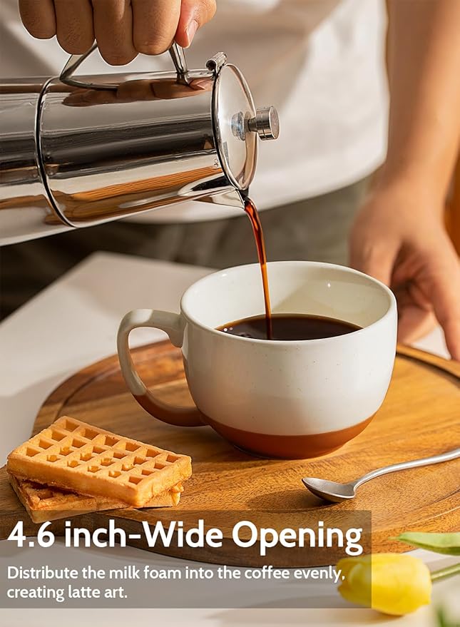 Teocera Beige Coffee Mugs Set of 4, 16 oz Ceramic Coffee Mug, Large Mug Set with Handle for Cold or Hot Drinks like Cocoa, Latte, Milk, Cereal, Durable Porcelain with Nordic Style