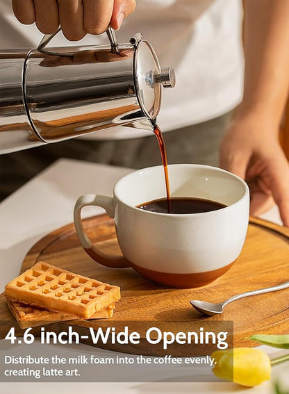 Teocera Beige Coffee Mugs Set of 4, 16 oz Ceramic Coffee Mug, Large Mug Set with Handle for Cold or Hot Drinks like Cocoa, Latte, Milk, Cereal, Durable Porcelain with Nordic Style