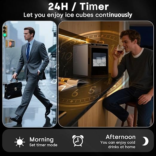 Countertop Ice Maker Machine, 3pcs in 27 Mins, 160pcs/Day, Large Square Ice Cubes for Cocktails, Whiskey & Bourbon, Portable Ice Maker with Basket and Scoop, Auto-Cleaning for Home/Bar/Party (Black)