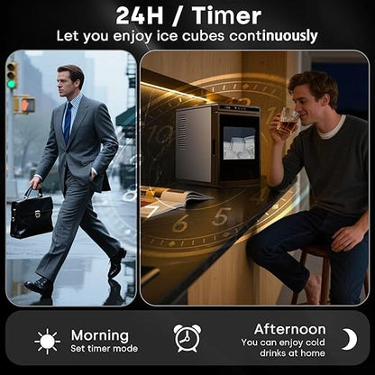 Countertop Ice Maker Machine, 3pcs in 27 Mins, 160pcs/Day, Large Square Ice Cubes for Cocktails, Whiskey & Bourbon, Portable Ice Maker with Basket and Scoop, Auto-Cleaning for Home/Bar/Party (Black)