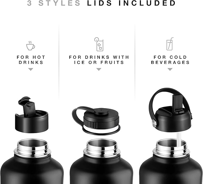 Stainless Steel Insulated Water Bottle and Travel Mug for Hot and Cold Beverages, Wide Mouth, Double Wall Insulated Hydration Sports Water Bottle for Hiking, Biking, Outdoor, 64 OZ BPA Free