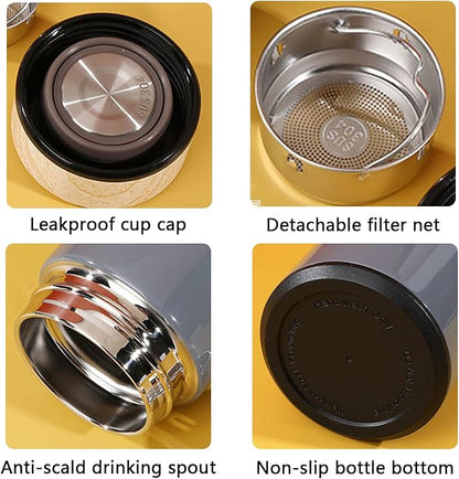 15oz Water Bottle Stainless Steel Thermos Flask - Insulated Vacuum, Leak Proof, Keeps Drinks Hot/Cold - Ideal for Coffee, Tea, Water - Grey