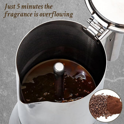 Stovetop Espresso Maker, 6Cup 10 oz Moka Pot, Stainless Steel Cuban and Italian Coffee Maker for Cafetera Cubana, Greca De Cafe Induction Stovetop Compatible, Coffee Gift for Home Travel
