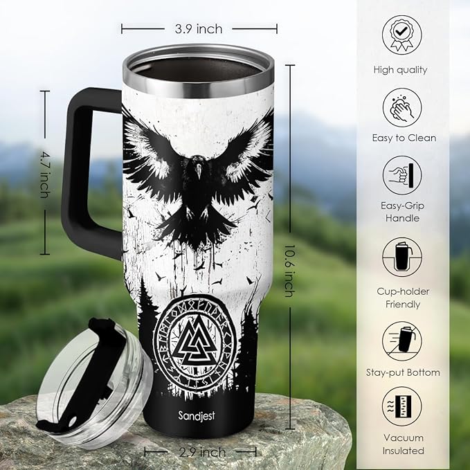 Viking Gifts for Men, 40oz Stainless Steel Insulated Coffee Tumbler With Lid & Straw, Travel Cup Gift for Husband Dad, Christmas Birthday