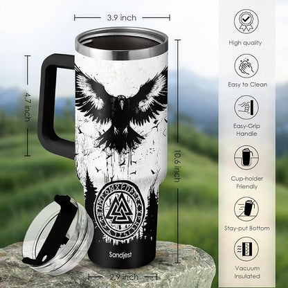 Viking Gifts for Men, 40oz Stainless Steel Insulated Coffee Tumbler With Lid & Straw, Travel Cup Gift for Husband Dad, Christmas Birthday