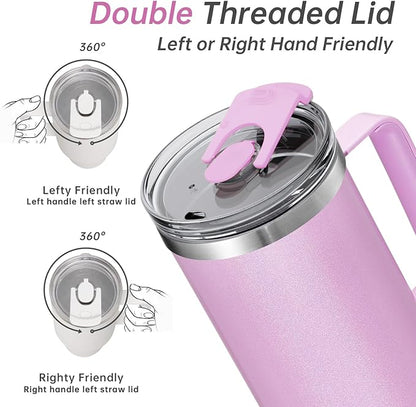 COKTIK 40 oz Tumbler With Handle and Straw Lid, Vacuum Insulated Travel Coffee Mug Stainless Steel Insulated Cup for Beverages, Leak-proof, Cupholder Friendly (Lavender Shimmer)