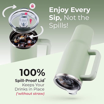 40 oz Tumbler With Handle and Straw Made of Stainless Steel - Double Wall Vacuum Insulated Tumbler With Lid - Sweat Proof Easy Grip, BPA-Free, Dishwasher Safe Tumbler (Sea Sage)