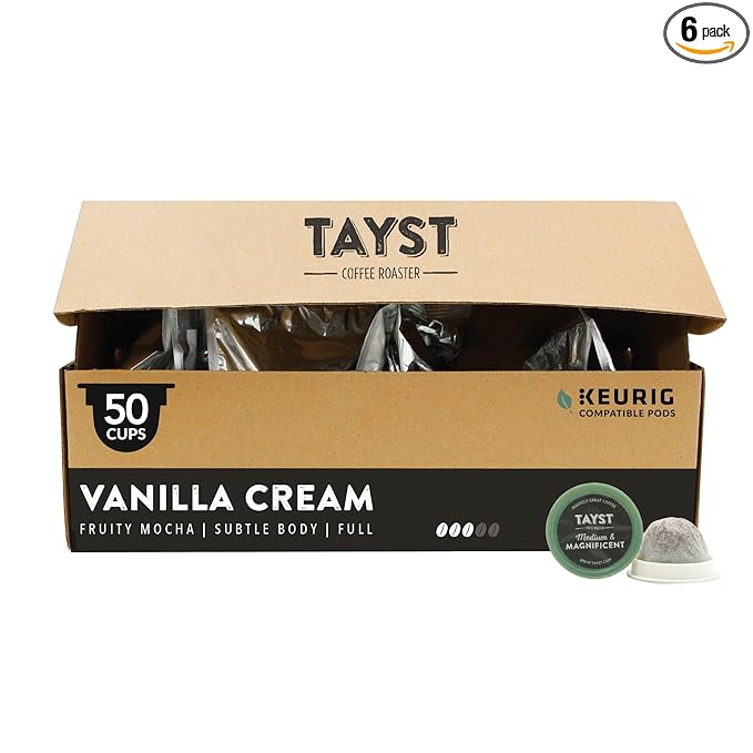 Tayst Coffee Pods, Vanilla Cream Medium Roast, K Cups Compatible with Keurig Coffee Maker, Sustainable Single Serve, Pack of 50