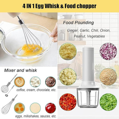 Cordless Hand Mixer with Whisk and Forther Wand,Electric Whisk, Milk Frother,Coffee Frother, Whisks for Cooking,Handheld Frother,Food Chopper, Baby Food Maker,4-Speed, 10Oz