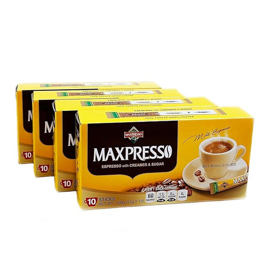 Maxpresso 3 in 1 Korean Instant Coffee Mix - Single Serve Sticks 40 Packets with Creamer and Sugar Premium Hot or Iced Coffee Blend Rich Flavor