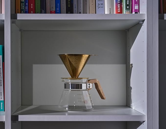 ATHIA Golden Reusable Coffee Filter, Stainless Steel Pour Over Dripper with Laser-etched Mesh Cone, Eco-friendly Paperless Design, Fits Most Mugs, Carafes & Hario Brewers (Golden, Flower Carving)
