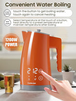Load image into Gallery viewer, Temperature Control Electric Kettle, 5 Temp Presets, 2H Keep Warm, 1.25L 1200W Fast Boil with LED Display, Cool-Touch Design with Auto Shut-Off, Cordless Design (Orange)