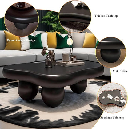 Irregular Cloud Coffee Table with 3 Stable Durable Ball Legs Asymmetrical Chic Low Center Table - Spacious Table for Cups Snacks Fruits Photo (L-39.37in)