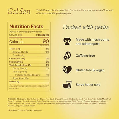 Clevr Blends Turmeric Powder, Golden Milk Instant Latte Mix, Superfood Powder with Oat Milk, Lions Mane, Reishi Mushroom, Organic Spices, Coconut Cream, Ashwagandha, Serve Hot or Iced, (14 Lattes)