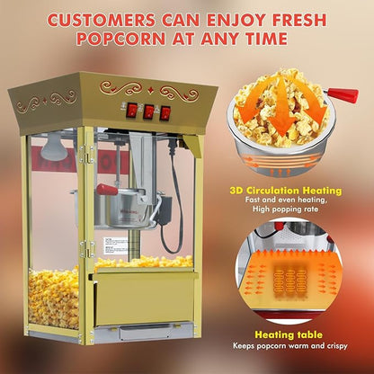Popcorn Machine with Cart, Wheels & 12 Oz Kettle, Popcorn Maker Machine Vintage Style Movie Theater Popcorn Machine for Parties, Events, Commercial, and Home Theater