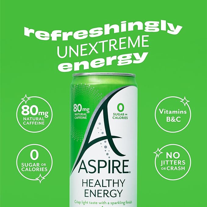 ASPIRE® Strawberry Watermelon, Healthy Energy Drink 80mg Natural Caffeine, Zero Sugar No Carbs Keto Friendly, 12 Pack Green Tea Sugar Free Drink Low Caffeine Zero Calorie