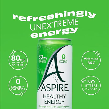 ASPIRE® Strawberry Watermelon, Healthy Energy Drink 80mg Natural Caffeine, Zero Sugar No Carbs Keto Friendly, 12 Pack Green Tea Sugar Free Drink Low Caffeine Zero Calorie