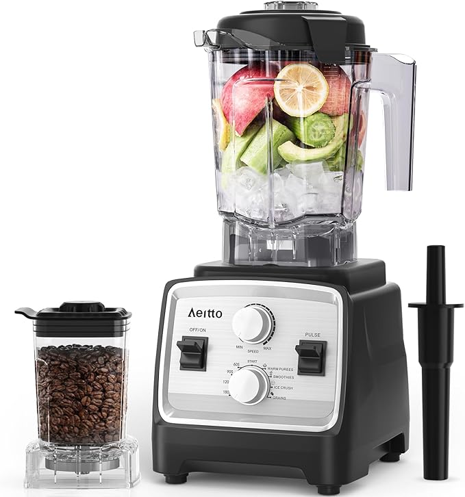 Aeitto Blenders for Kitchen with 1800W Motor, 68Oz. Large Capacity, 2-in-1 Blender & Grinder Combo, BPA-Free Countertop Professional Blender for Smoothies, Ice Crush, Frozen Drinks, Silver