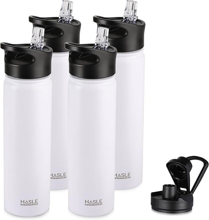 HASLE OUTFITTERS Insulated Water Bottle 22 oz Double Wall Stainless Steel Water Bottle Wide Mouth with Straw Lid & Spout Lid Keeps Cold or Hot(White,4)