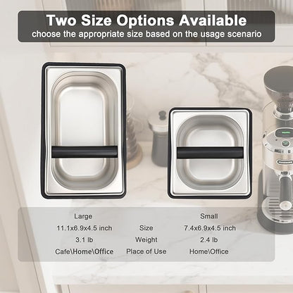 Espresso Knock Box, Coffee Knock Box for Espresso Grounds Disposal, Large Capacity, Equipped with Noise, Reduction Rubber Ring & Steel Holder, Ideal Tool for Espresso Machines, Black (Large)