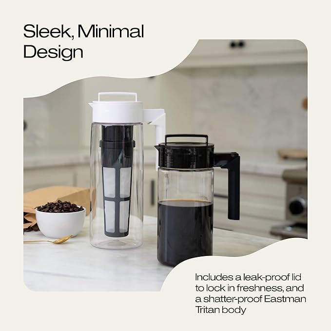 Takeya Tritan Cold Brew Coffee Maker - Airtight Pitcher with Leak-Free Lid - BPA-Free Cold Brew Maker with Silicone Handle - Dishwasher-Safe Pitcher for Homemade Cold Brew - 2 Quart, Black