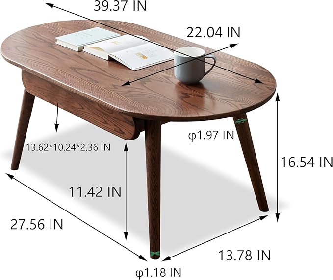 Solid Wood Coffee Table with Drawers - 100% North American FAS Grade Oak, Traditional Mortise and Tenon Craftsmanship, Low Table for Living Room & Home Office Eco-Friendly Finish