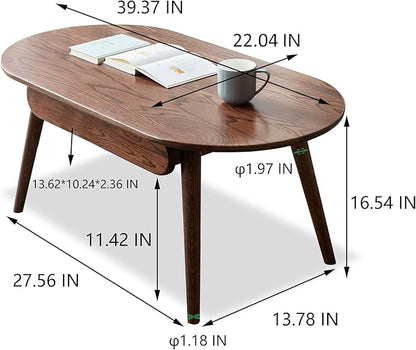 Solid Wood Coffee Table with Drawers - 100% North American FAS Grade Oak, Traditional Mortise and Tenon Craftsmanship, Low Table for Living Room & Home Office Eco-Friendly Finish