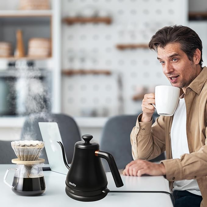 Mecity Electric Kettle Gooseneck Water Kettle Stainless Steel Tea Kettle Water Boiler Fast Heating, Auto Shut Off, 27 fl oz, 1000W, Matte Black