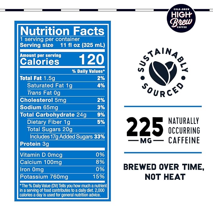 High Brew Coffee, Triple Shot Vanilla Bean, Cold Brew Coffee, 11 Fl Oz, Ready-To-Drink (Pack of 12)