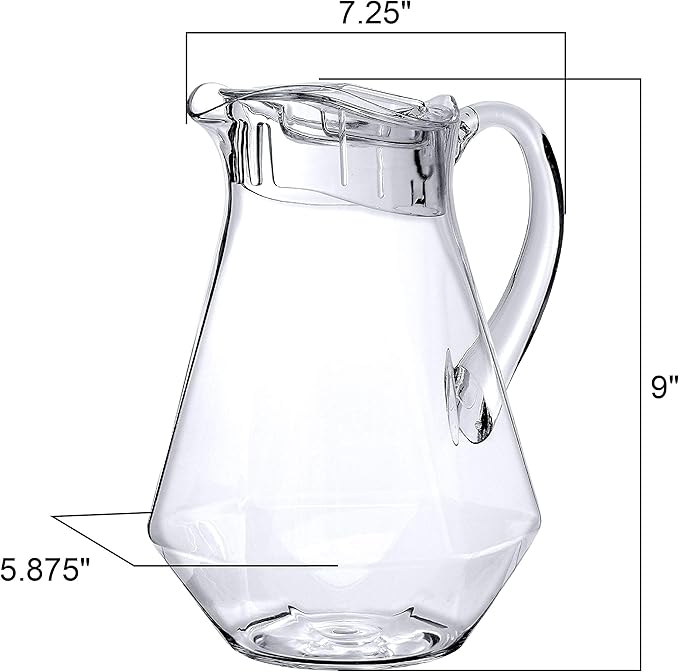 Amazing Abby - Sparkly - Plastic Pitcher (64 oz, 2 Quart), Clear Water Pitcher with Lid, Fridge Jug, BPA-Free, Shatter-Proof, Great for Iced Tea, Sangria, Lemonade, Juice, Milk, and More