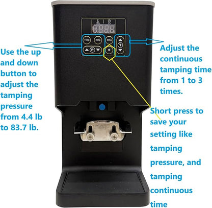 Electronic Automatic Coffee Tamper Machine - Precision Press for Perfect Espresso for Home & Commercial. Adjustable Pressure, Multi-Tamp, Hands Free Operation, Height Adjustable for Wide Range (Black)
