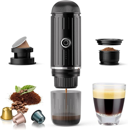 Portable Electric Espresso Machine, Travel Coffee Maker for Camping, Car Self-Heating Coffee Machine with USB-C, Compatible With NS Capsules & Ground Coffee, Portable Coffee Maker for Hiking,RV,Office