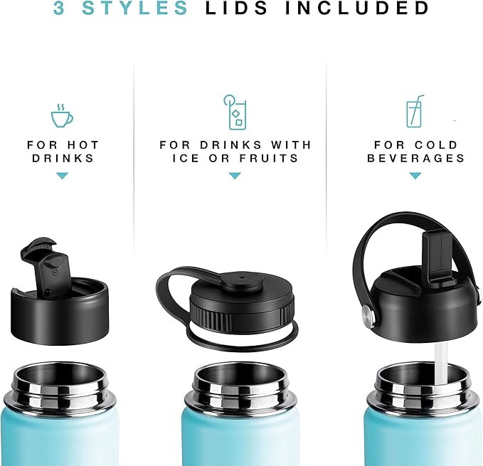 Stainless Steel Insulated Water Bottle and Travel Mug for Hot and Cold Beverages, Wide Mouth, Double Wall Insulated Hydration Sports Water Bottle for Hiking, Biking, Outdoor, 22 OZ BPA Free